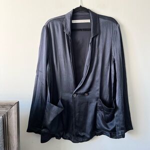 Raquel Allegra Silky Viscose-Rayon Jacket Blazer in Navy Blue Size 3